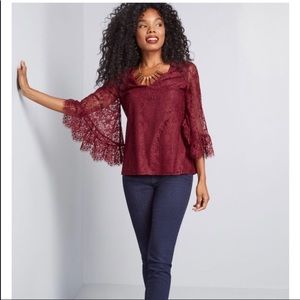 ModCloth Burgundy Lace Top Bell Sleeve Size XL